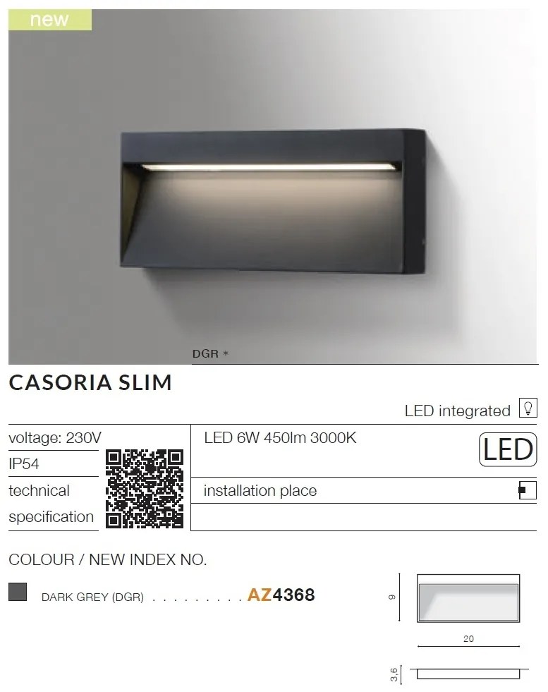 Aplica LED de exterior ambientala IP54 CASORIA SLIM gri