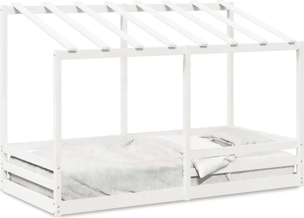 vidaXL Acoperiș pat de copii, alb, 100x200 cm, lemn masiv de pin