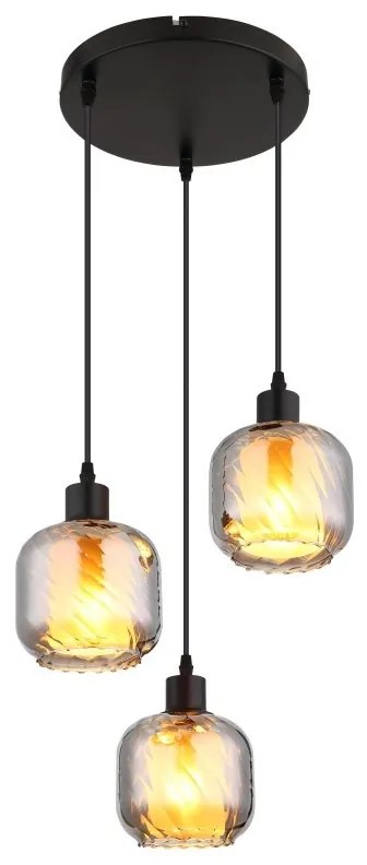 Lustra cu 3 pendule sticla fumurie XIA pentru sufragerie