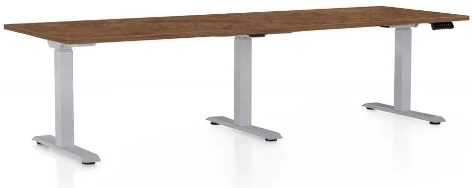 Masă înălțime reglabilă OfficeTech Long, 240 x 80 cm, picioare gri, stejar silverjack