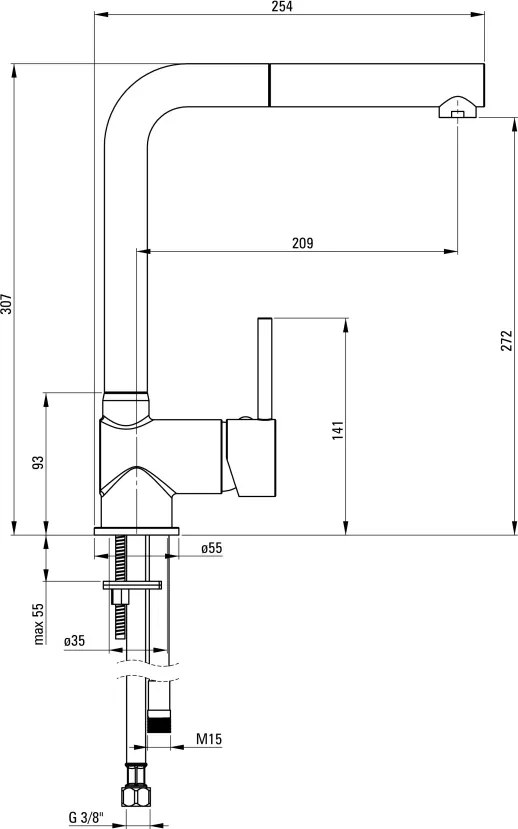 ASTER Baterie pentru bucătărie, cu pipă extractibilă Finisaj: Alb BCA_A73M