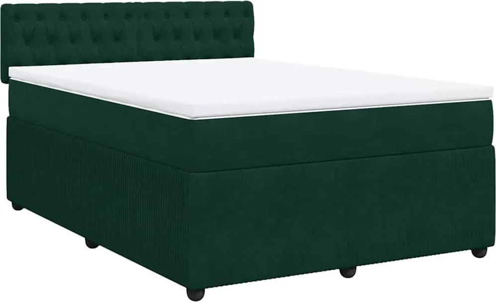 vidaXL Pat box spring cu saltea, verde închis, 140x190 cm, catifea