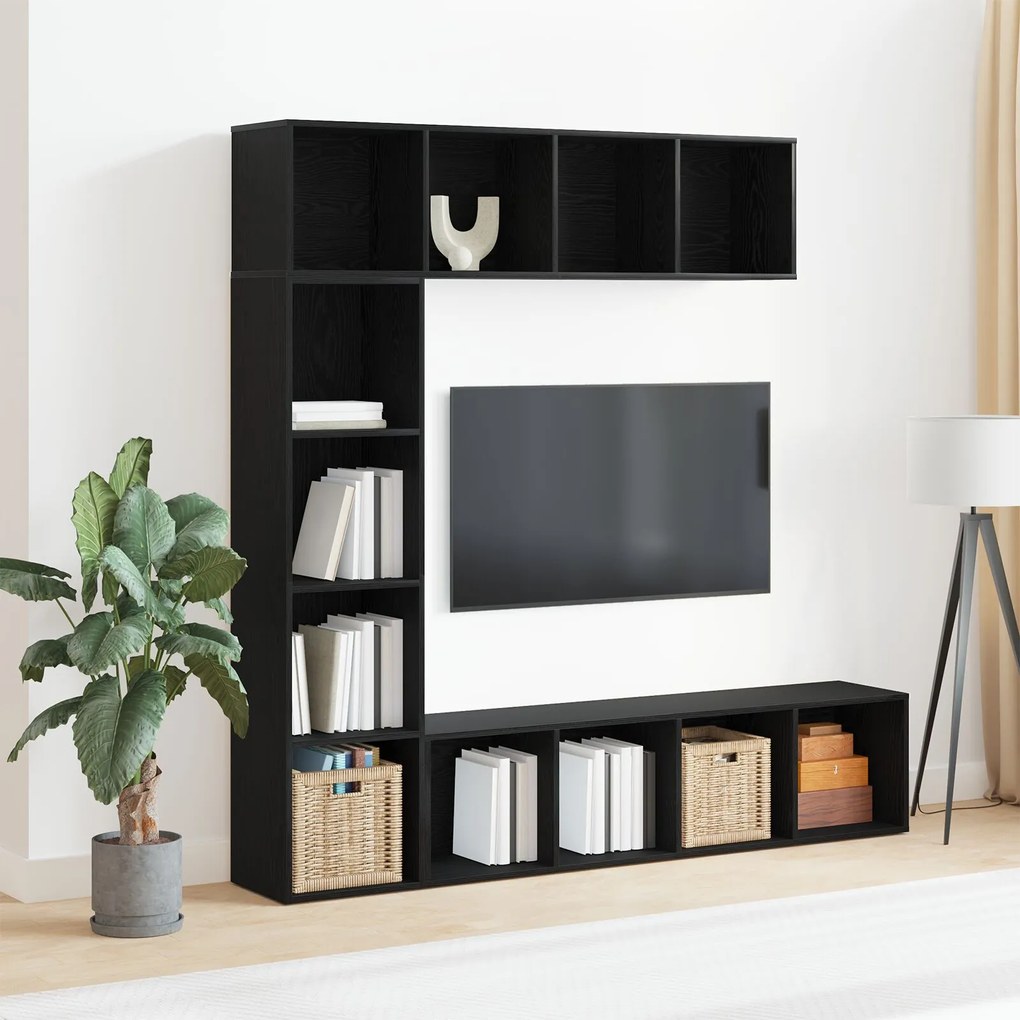 vidaXL Biblioteci 3 pcs Stejar Negru 36x30x143 cm Lemn prelucrat