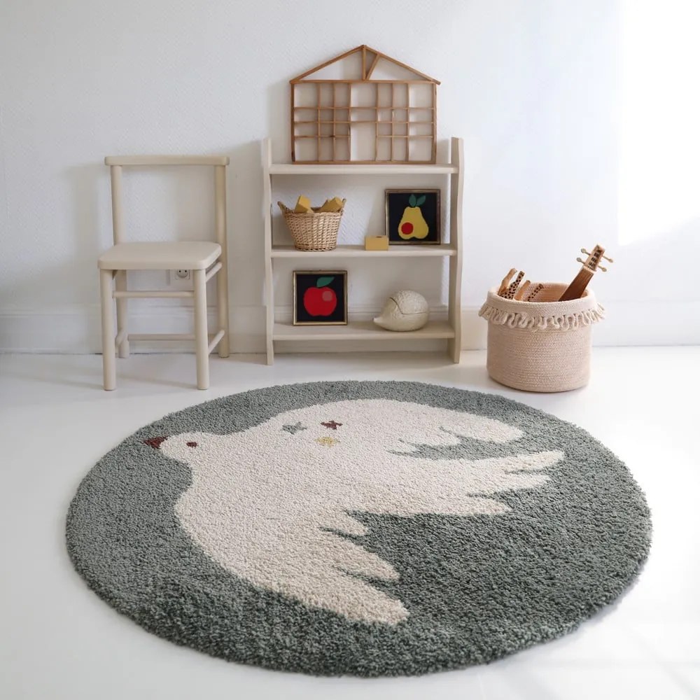 Covor pentru copii verde deschis ø120 cm Bohemian Bird Aqua – Nattiot