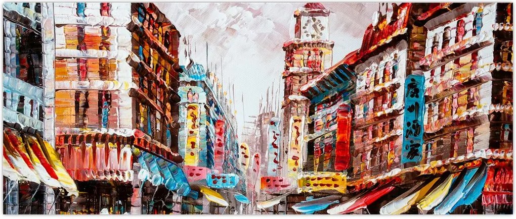Tablou - Hong Kong, pictură în ulei (120x50 cm)