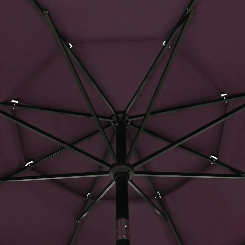 Umbrela de soare 3 niveluri, stalp aluminiu, rosu bordo, 3,5 m Rosu bordo, 3.5 m