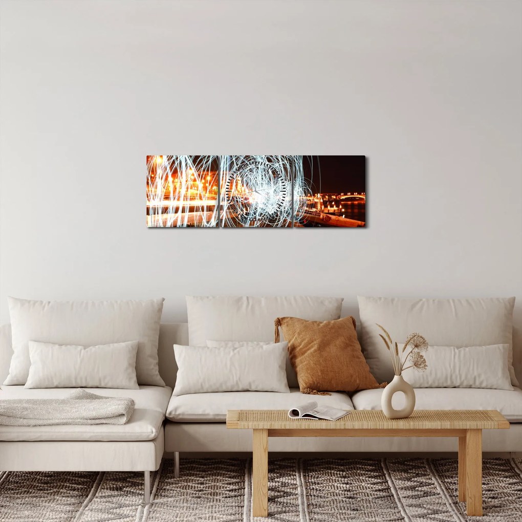 Tablou cu valuri de lumini (cu ceas) (90x30 cm)