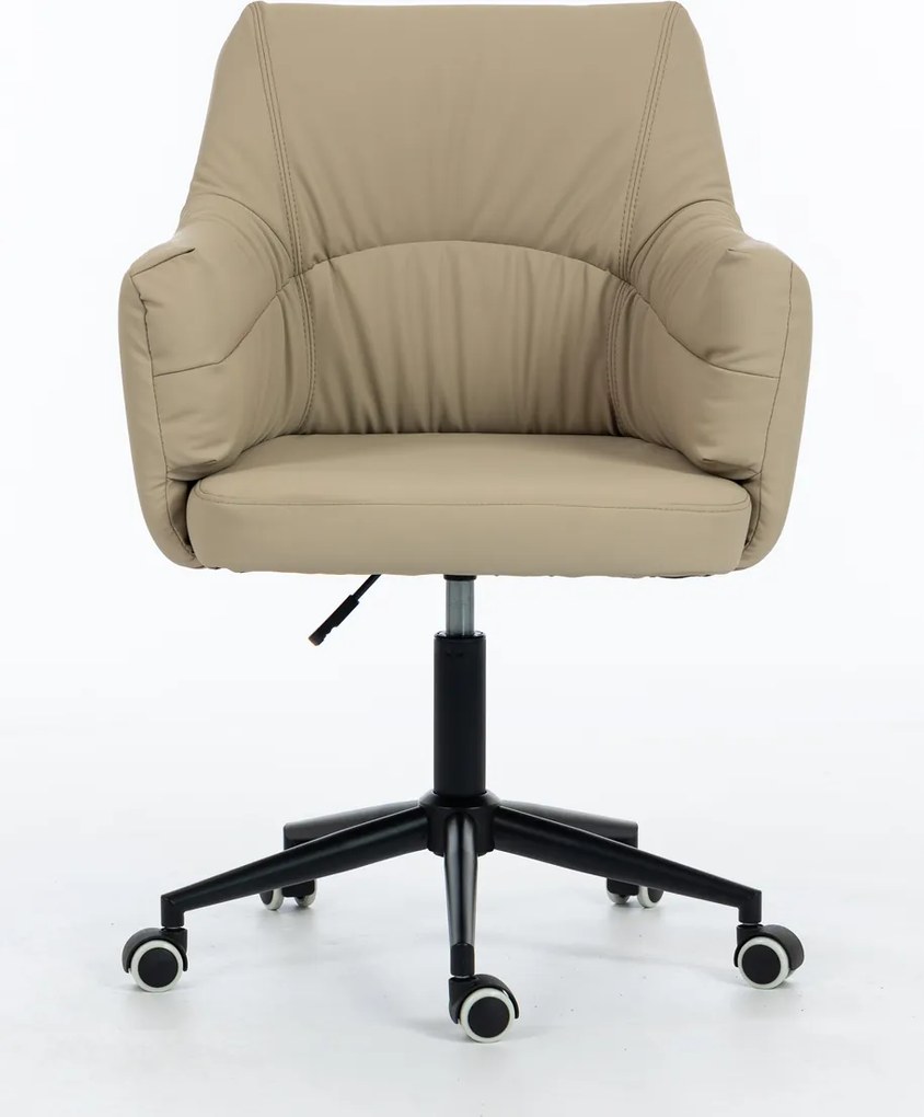 HR840K Scaun Crem Piele Ecologica Premium Soft cu Bază Neagră