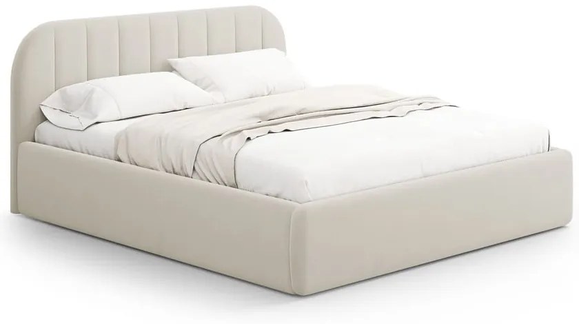 Pat matrimonial bej tapițat cu spațiu de depozitare cu somieră 200x200 cm Juno – Windsor & Co Sofas