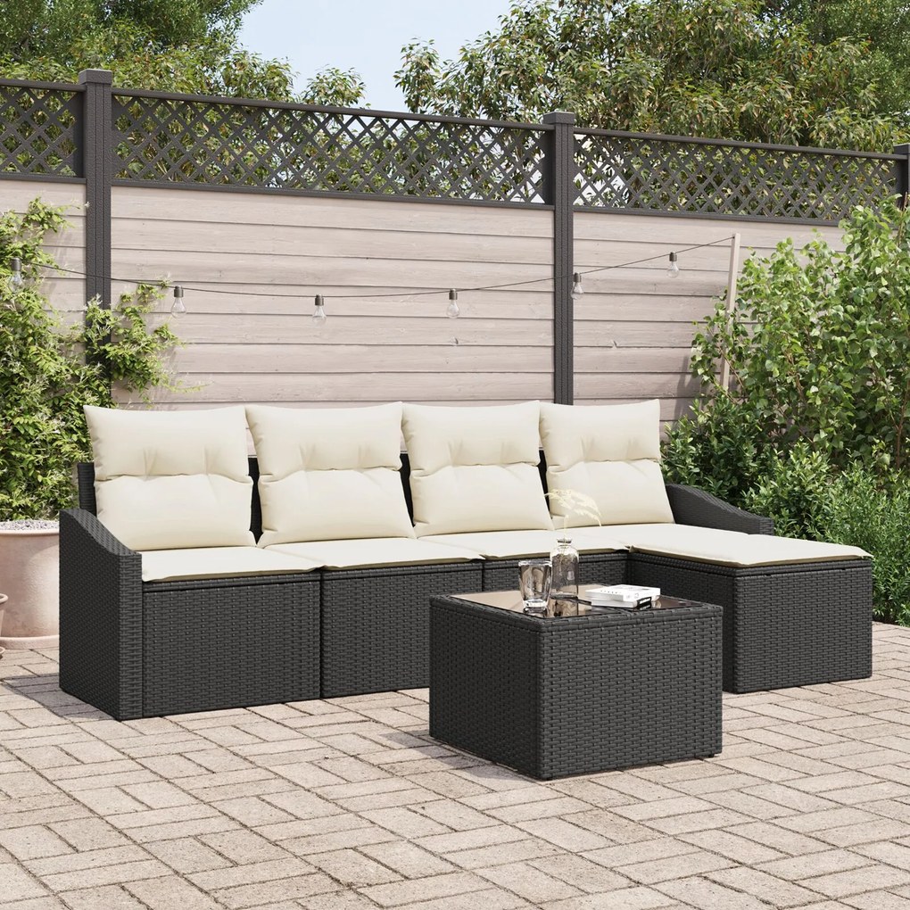 vidaXL Set de canapele pentru grădină 6 pcs Negru Rattan poli