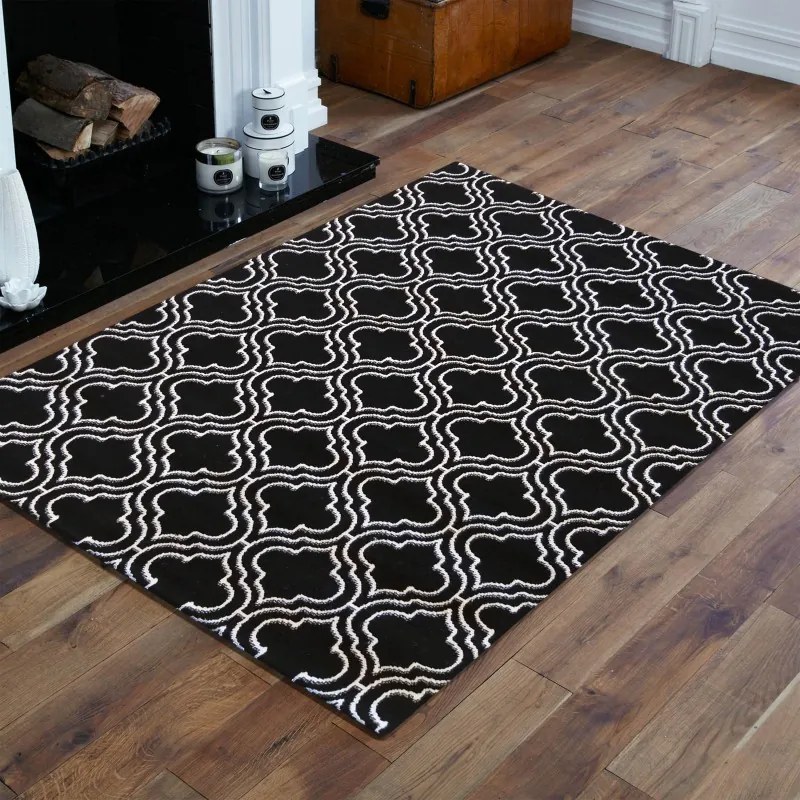 Covor scandinav de calitate culoarea neagră cu model alb Lăţime: 120 cm | Lungime: 170 cm