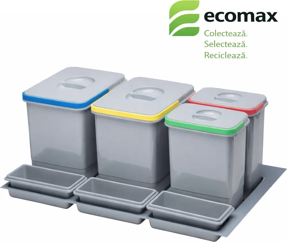 Cos gunoi incorporabil in sertar, Praktico 800 Ecomax, colectare selectiva, gri, 2 x 15 l, 2 x 7 l Plastic, L:710 mm; A:475 mm; H:300 mm, 800 mm,
