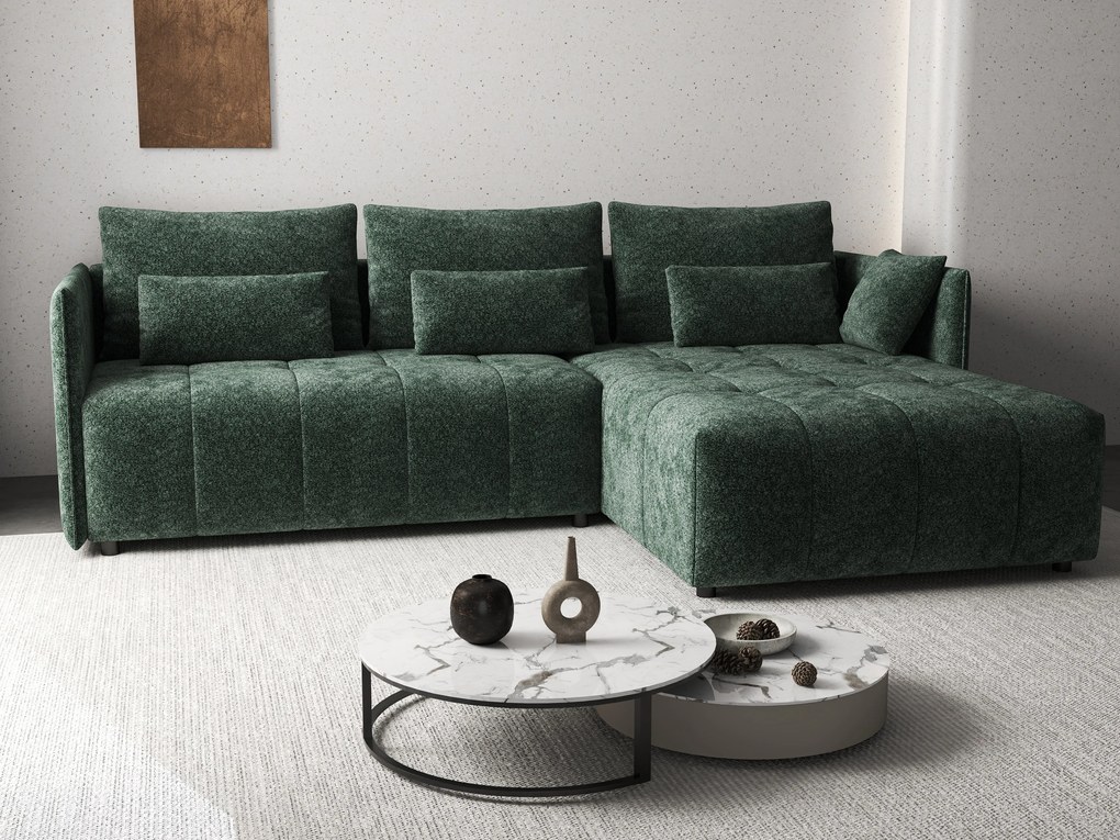 Colțar extensibil dumonde cu ladă de depozitare si sezut confortabil din spuma high-density, Malta Euphoria Green 235x185 cm