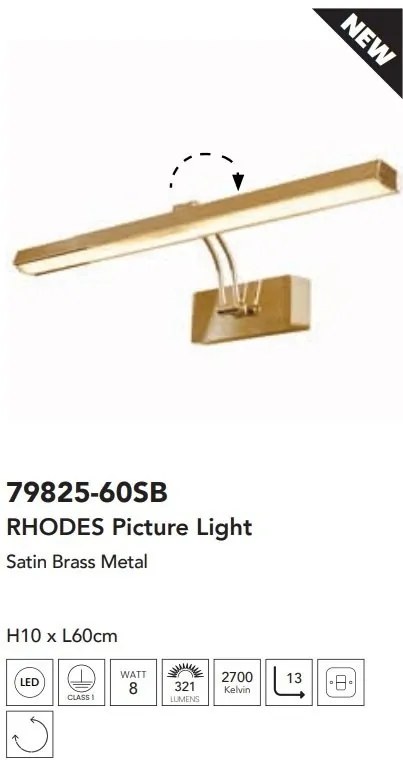 Aplica de perete LED pentru oglinda sau tablou Rhodes alama, L-60cm