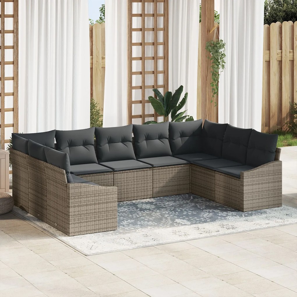 vidaXL Set de canapele pentru grădină 9 pcs Gri Rattan poli