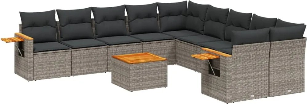 vidaXL Set canapele de grădină cu perne, 11 piese, gri, poliratan