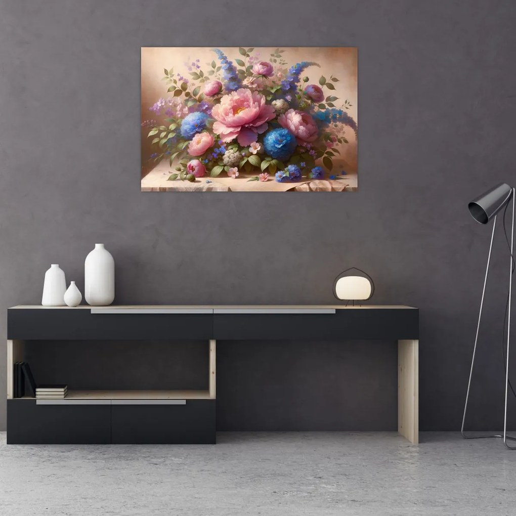 Tablou - Masă plină de flori (90x60 cm)