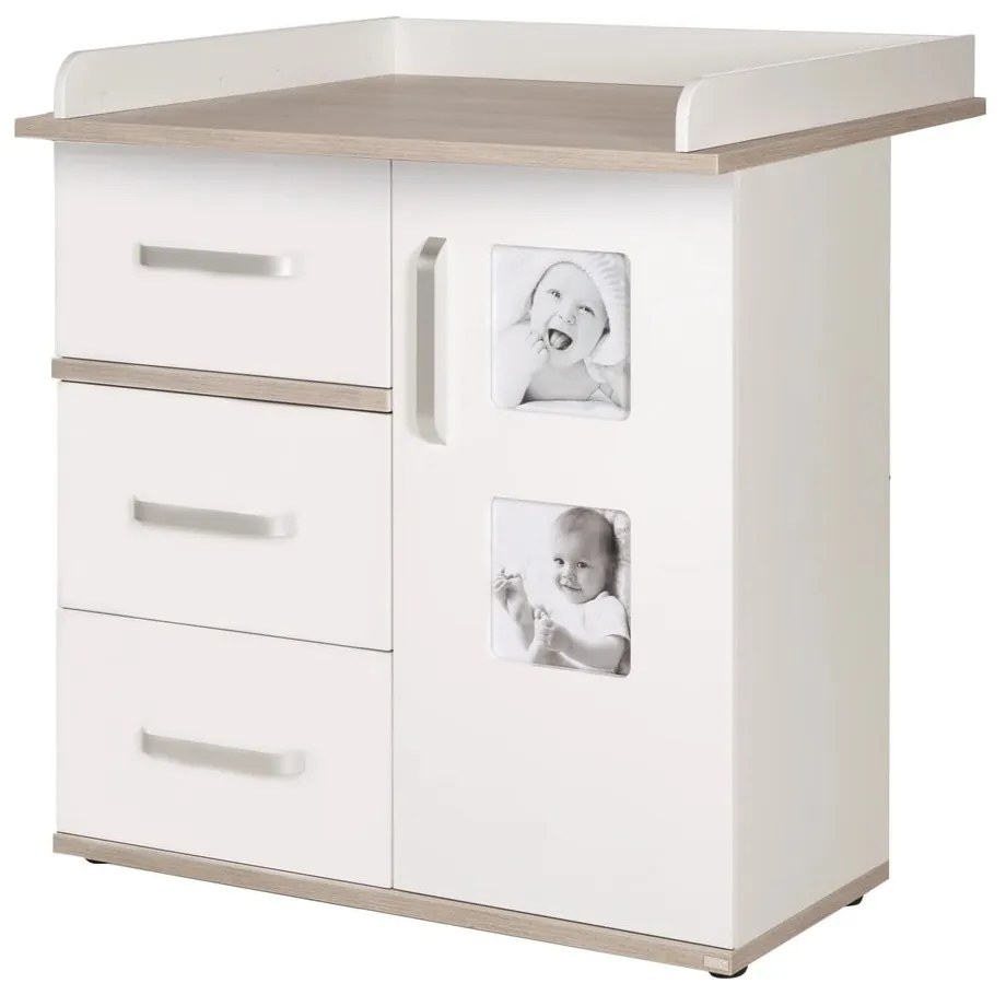 Comodă de copii albă înaltă cu aspect de lemn de ulm cu masă de schimbat 94x102 cm Moritz – Roba