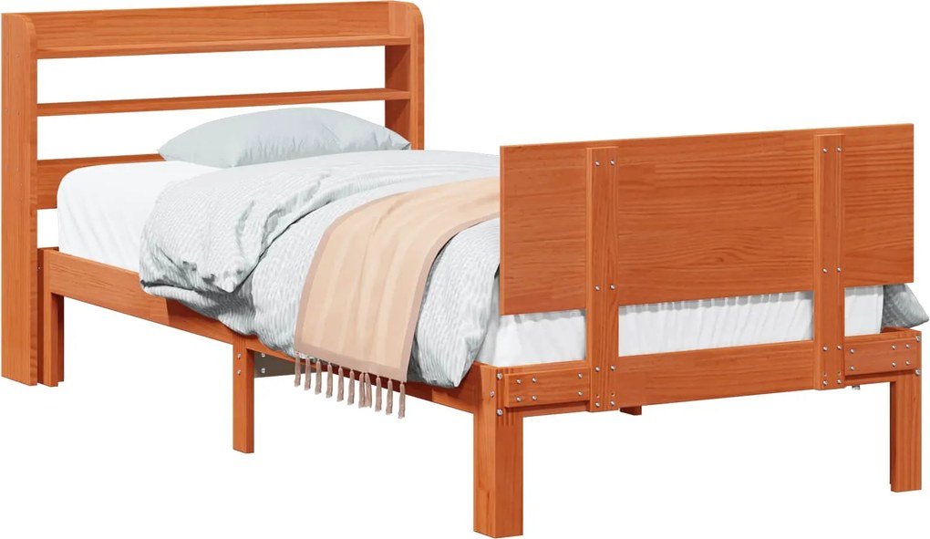 vidaXL Cadru de pat cu headboard 2 pcs Maroniu cerat Lemn de pin masiv