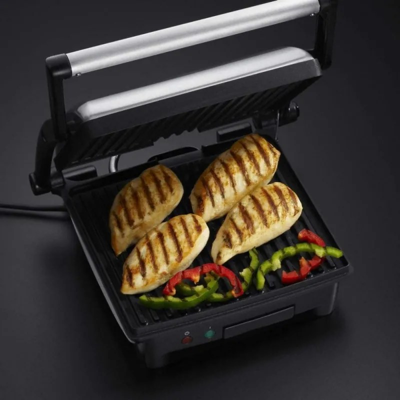 Resigilat: Aparat 3 in 1 Russell Hobbs 17888-56, Panini maker, Grill, Gratar 1800 W, Deschidere pana la 180°, Negru/Inox