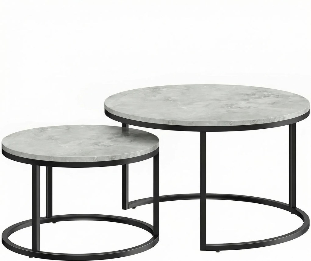 HOMCOM Set 2 măsuțe de cafea moderne, suprapuse, rotunde, gri marmorat | Aosom Romania