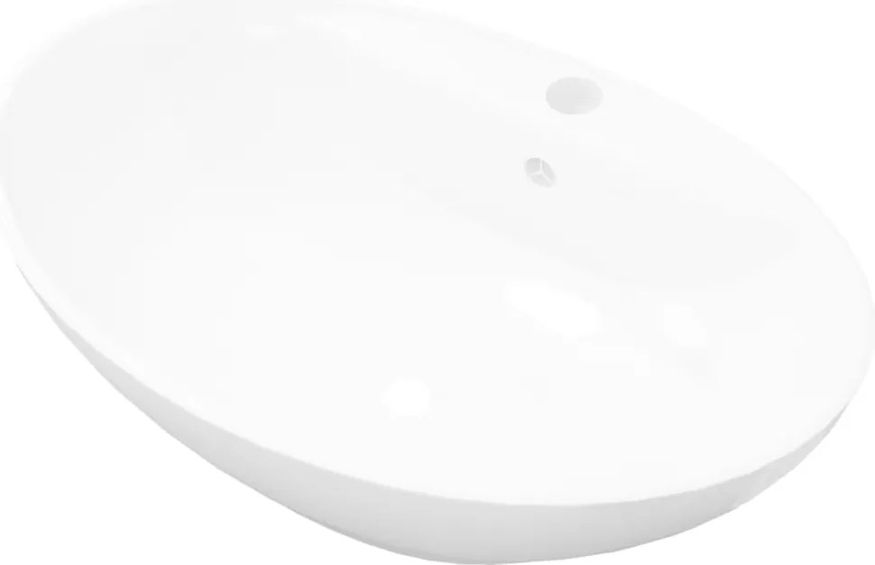 vidaXL Chiuvetă ovală cu preaplin & orificiu robinet, ceramică de lux