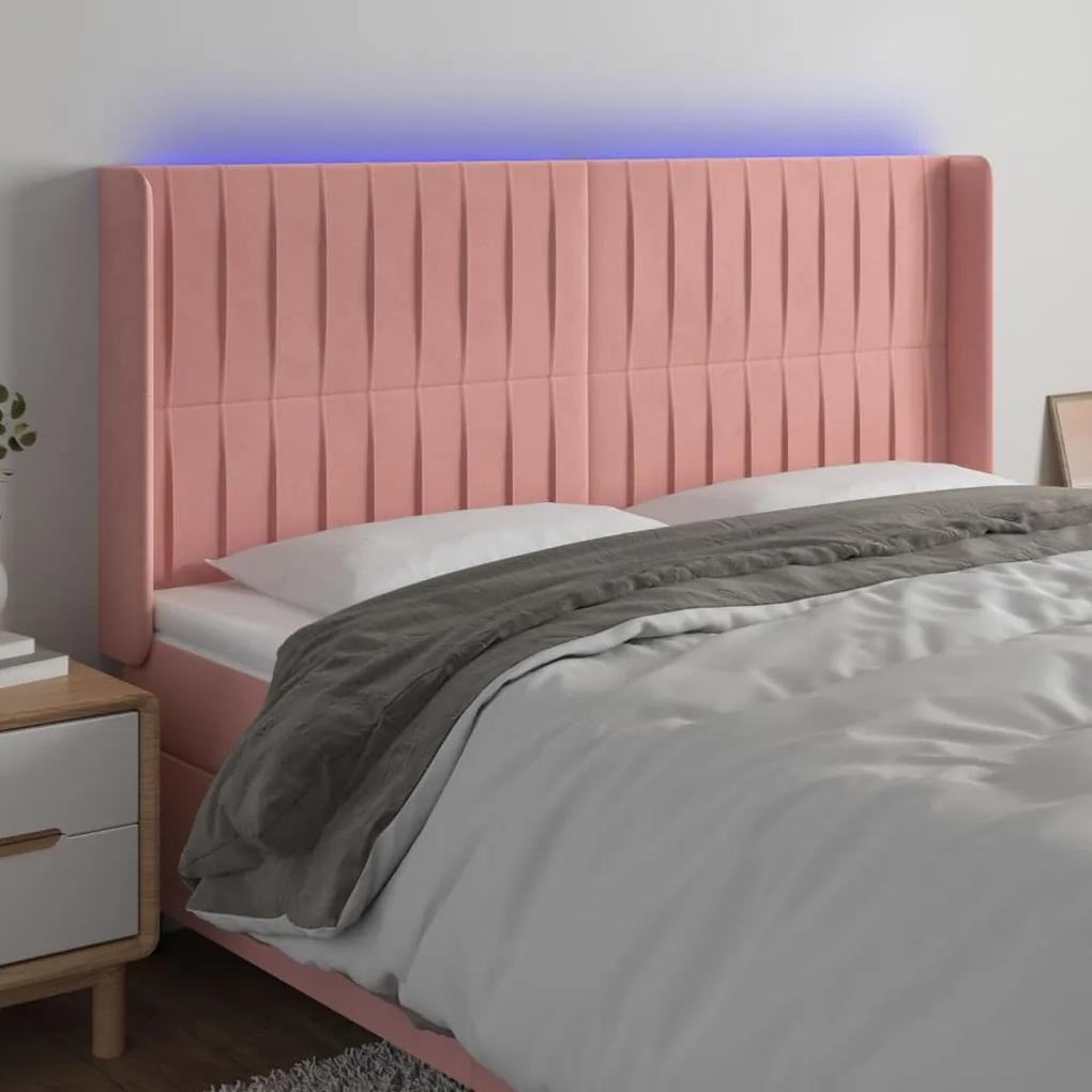 3124357 vidaXL Tăblie de pat cu LED, roz, 203x16x118/128 cm, catifea