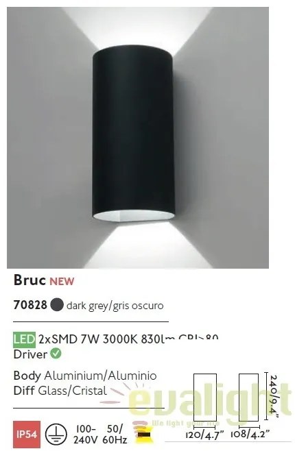 Aplica moderna LED exterior Up/Down IP54 BRUC 70828