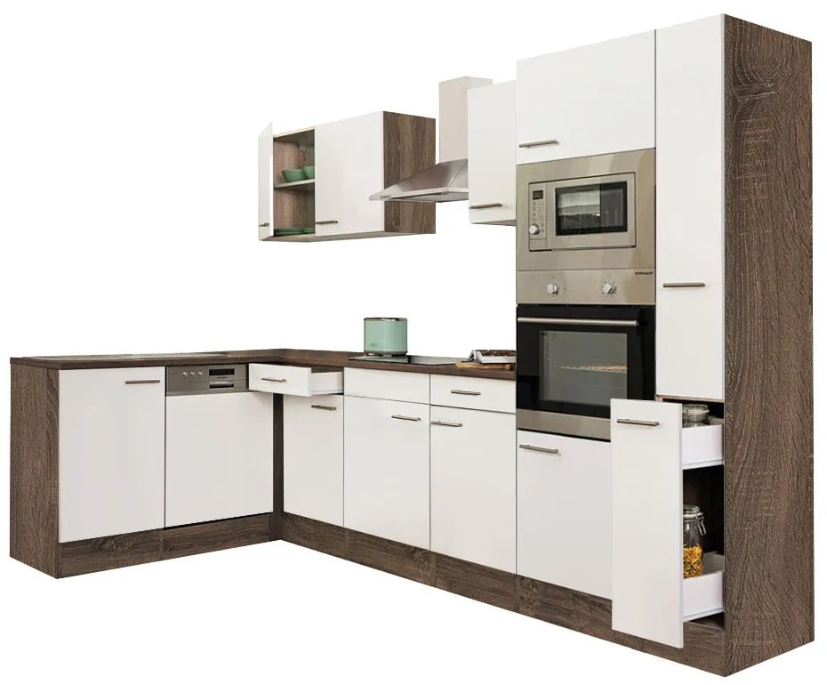 Mobilă de bucătărie de colț Yorki 310, corp din stejar Yorki, cu față alb satinat