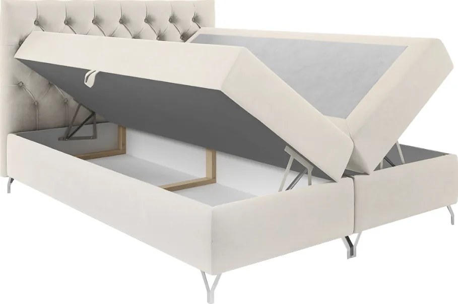 Pat cu boxspring, 160x200, material alb Velvet, GULIETTE + cadou
