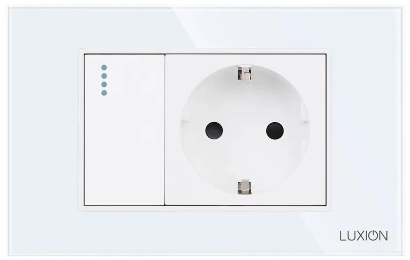 Intrerupator Simplu Cap Scara + Priza cu Rama din Sticla LUXION, Standard Italian, 3M