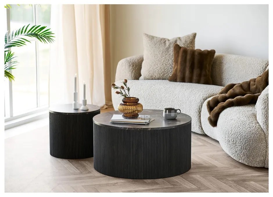 Măsuță auxiliară rotundă cu blat cu aspect de marmură ø 45 cm Rota – House Nordic