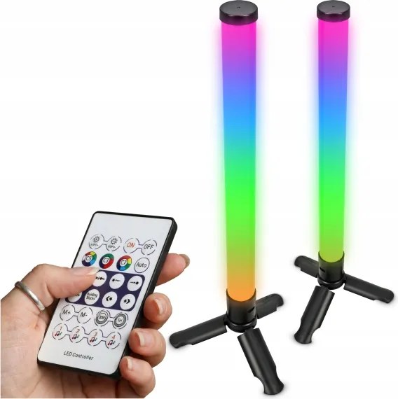 Set de 2 lămpi de birou LED RGBIC, reglabile (LED/5W/5V), negre, cu telecomandă