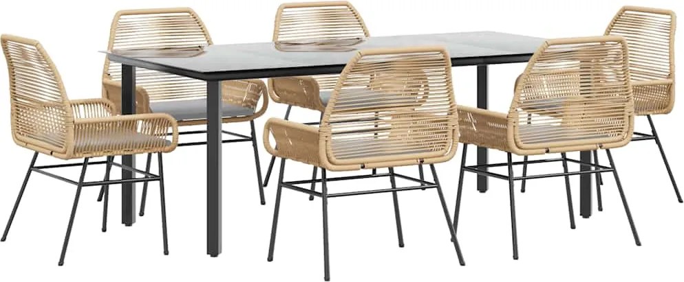 vidaXL Set de sufragerie de grădină de 7 piese sticlă poliratan maro