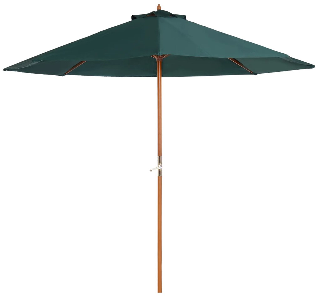Outsunny Umbrela de gradina din lemn de plop, acoperis din poliester, Verde, Stabila, Anti-UV, Ø270 x 250cm poliester, Verde