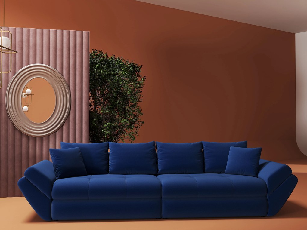 Canapea extensibilă dumonde cu ladă de depozitare si sezut confortabil din spuma high-density, Loana Royal Albastru 300x100 cm