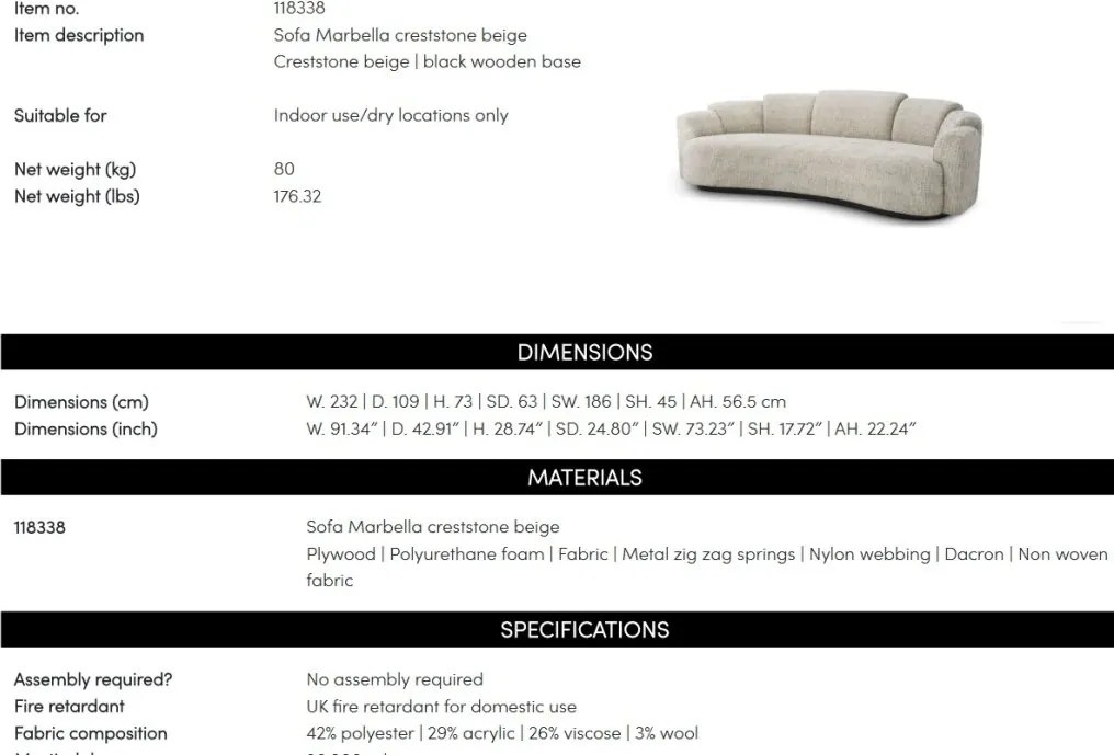 Canapea design LUX Marbella, Creststone bej