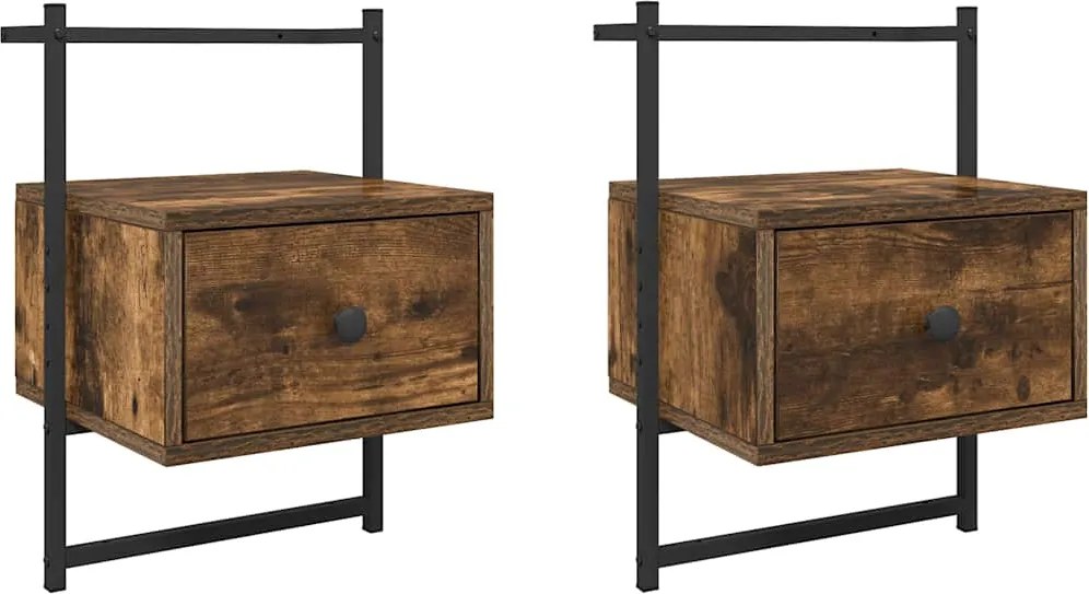 vidaXL Noptiere de perete, 2 buc., stejar fumuriu, 35x30x51 cm, lemn