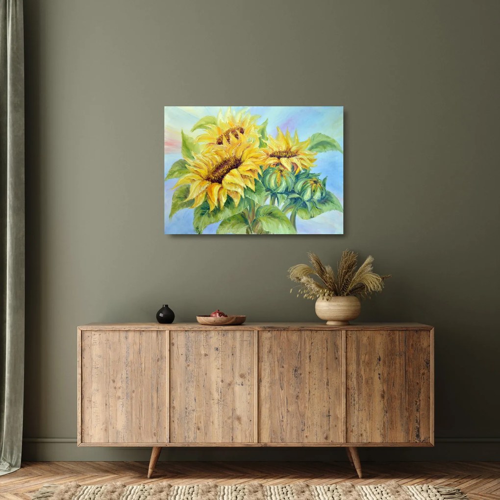 Tablou pe sticlă - Floarea soarelui înflorită (70x50 cm)