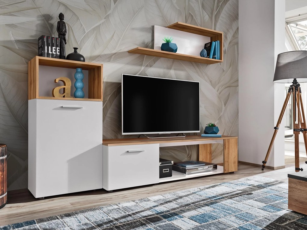Mobilier living Mantes WWT1 (alb mat + stejar wotan). 1097674