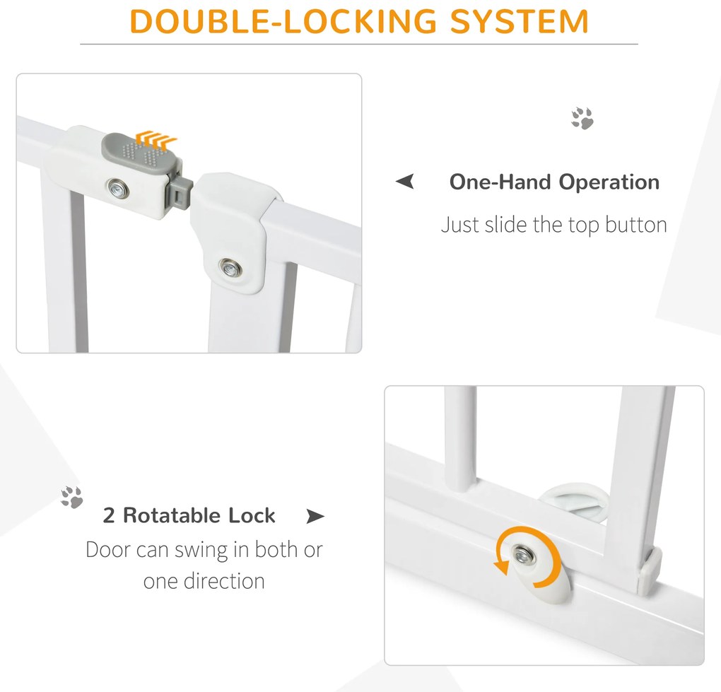 PawHut Poartă de Siguranță pentru Câini din Oțel și ABS, Poartă Extensibilă pentru Câini pentru Scări și Uși, 75-115 cm, Alb