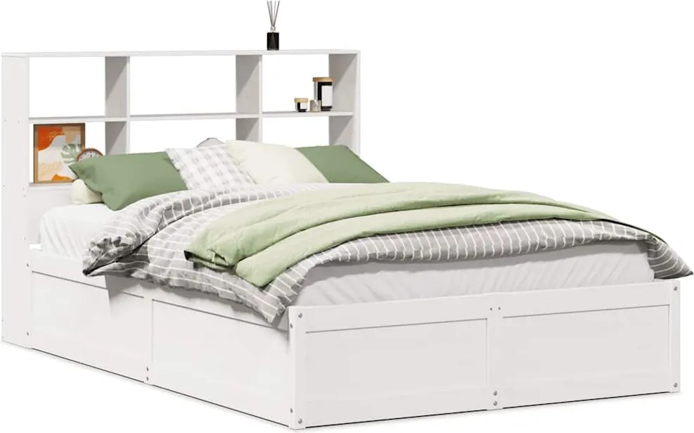 vidaXL Cadru de pat fără saltea, alb, 160x200 cm, lemn masiv pin