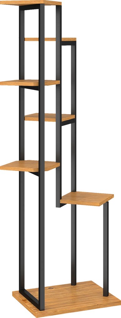 Outsunny Suport de plante cu 7 niveluri, 130 cm înălțime, suport de flori în trepte din lemn, pe mai multe niveluri, maro deschis | Aosom Romania