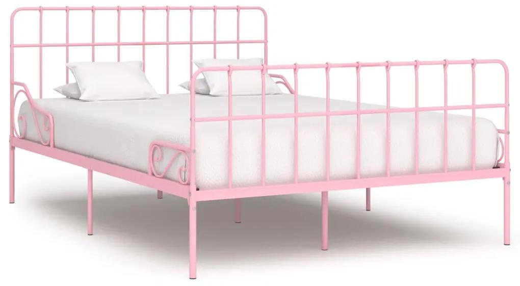 284625 vidaXL Cadru de pat cu bază din șipci, roz, 140 x 200 cm, metal