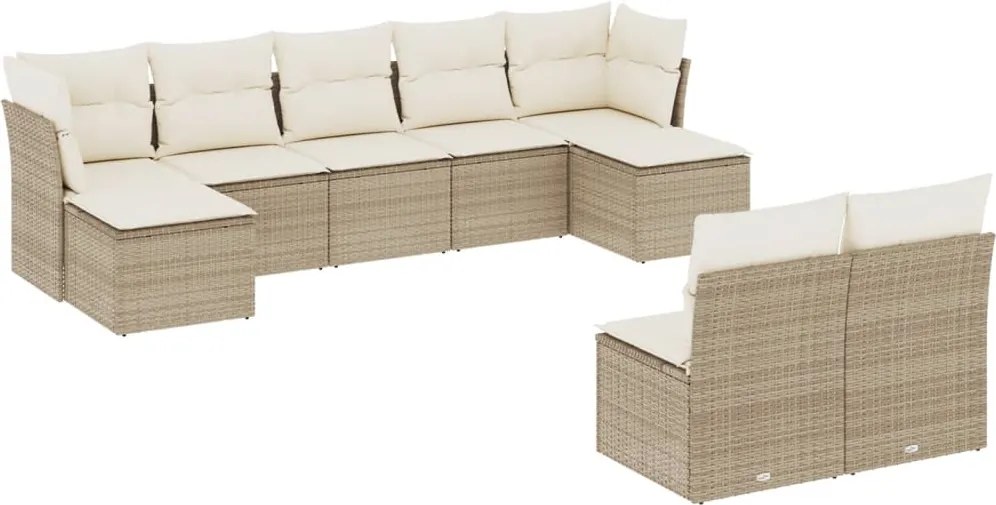 vidaXL Set canapele de grădină, 9 piese, cu perne, bej, poliratan