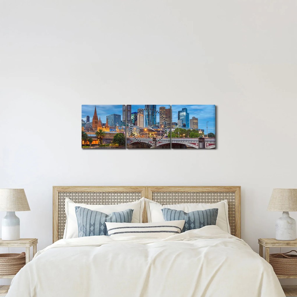 Tablou cu orașul Melbourne (cu ceas) (90x30 cm)