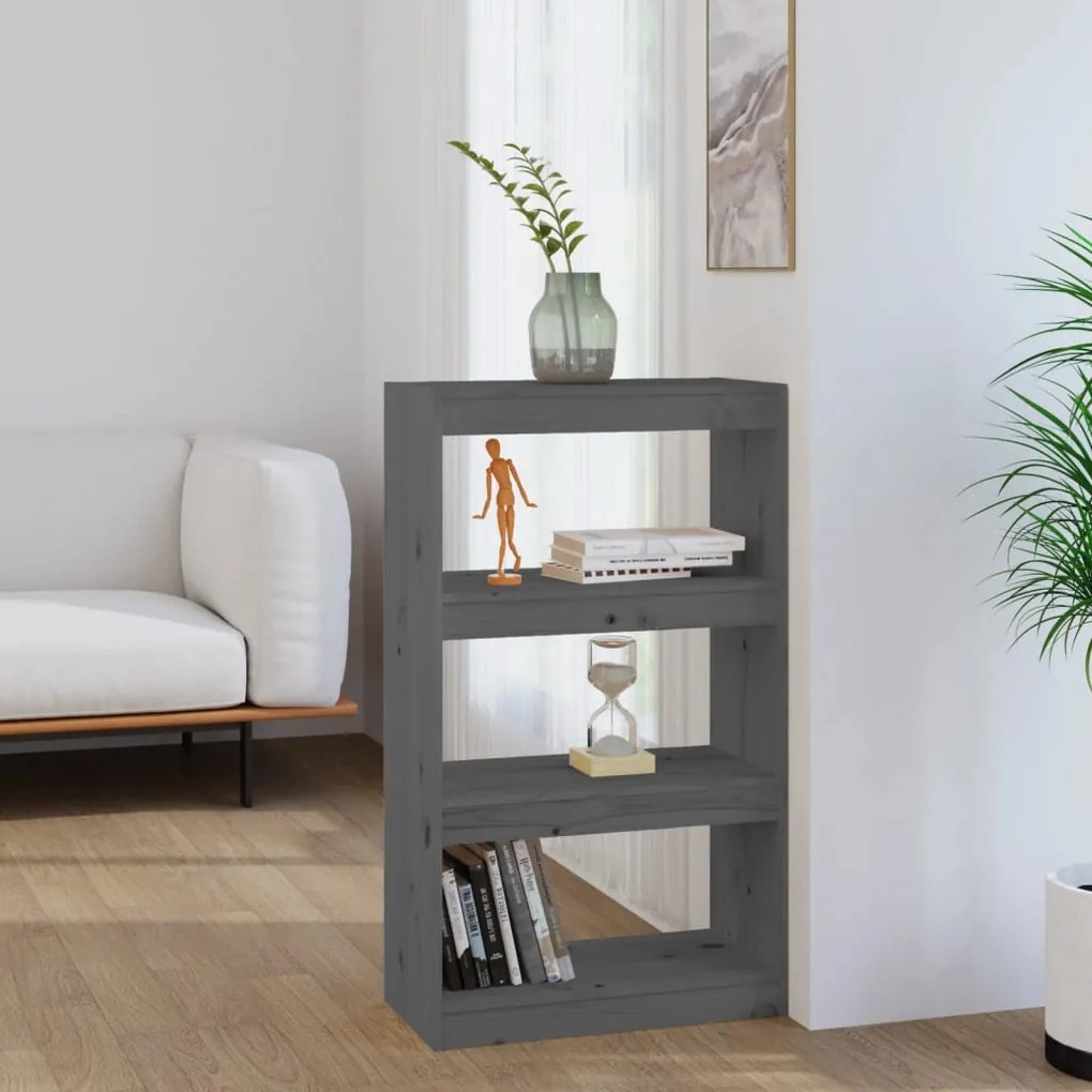 808165 vidaXL Bibliotecă/Separator cameră gri 60x30x103,5 cm, lemn masiv pin