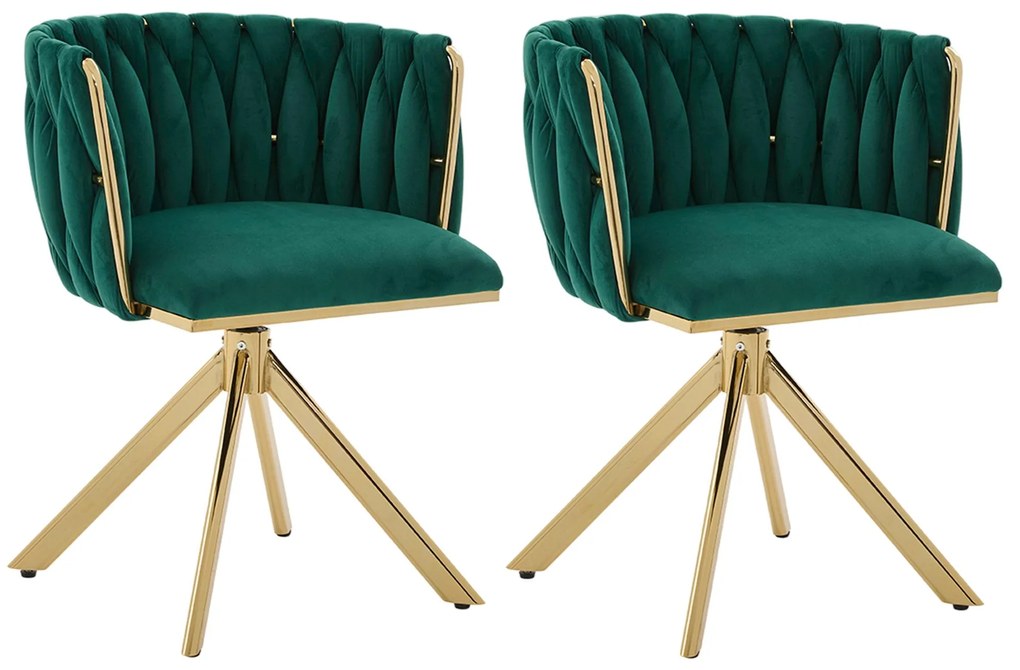 Set de 2 scaune pivotante din catifea, Smarald | Aosom Romania