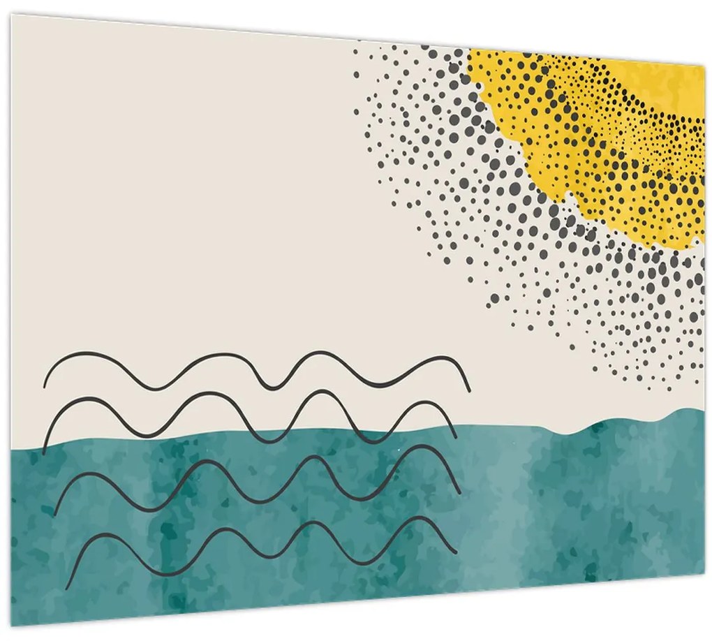 Tablou pe sticlă - pictură abstractă de plajă N⁰1 (70x50 cm)