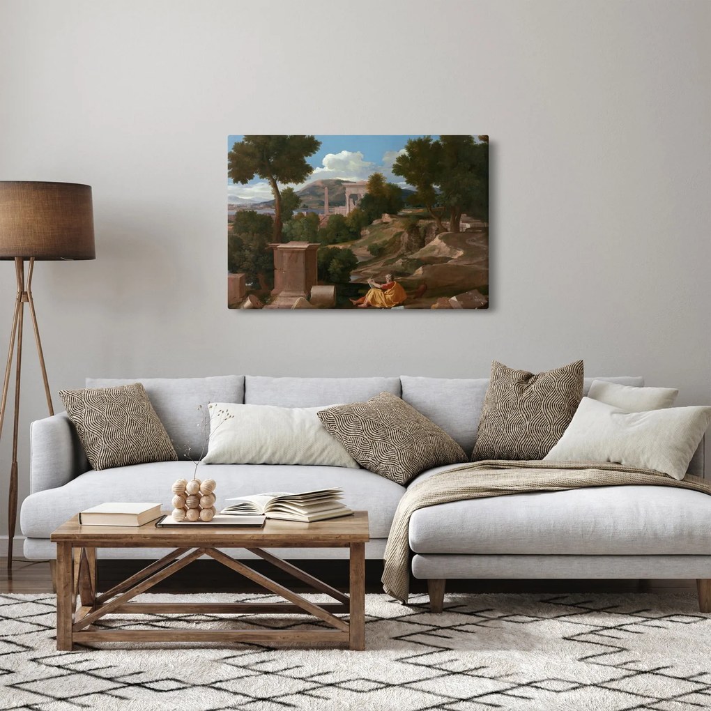 Tablou - Nicolas Poussin, Landscape with Saint John on Patmos, reproducere (90x60 cm)